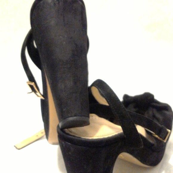 Charlotte Olympia Black Peep Toe Sandal Heels with Bows | Suede EU39 | US 8 - Picture 15 of 15